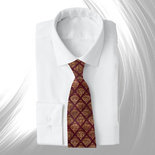Gravata Vintage Dourada Cor damasco Maroon
