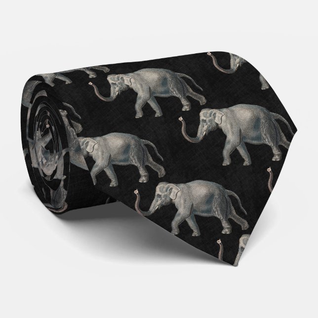 Gravata Vintage Elephant Pattern on Black Linen (Rolled)