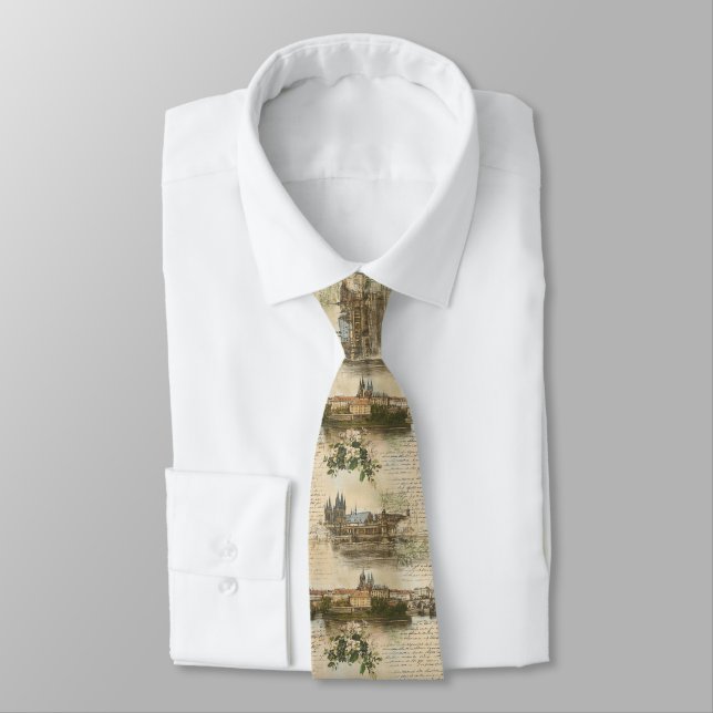 Gravata Vintage European River Scense - Script manuscrito (Amarrado)