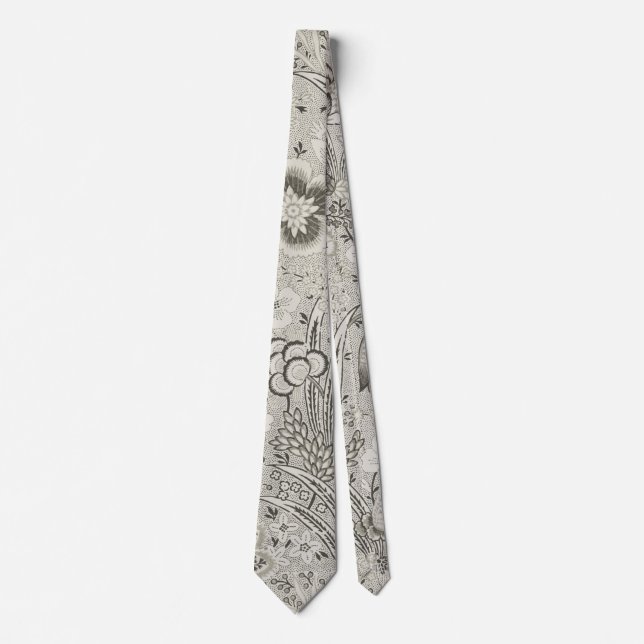 Gravata Vintage Floral Art Cinza Tie (Frente)