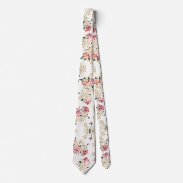 Gravata Vintage Floral em Branco (Frente)