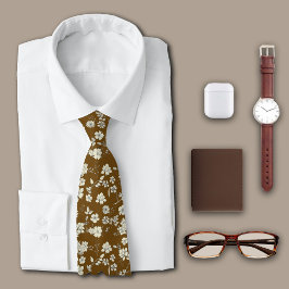 Gravata Vintage Flowers Brown Personaliza Inicial