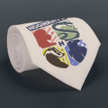 Gravata Vintage HOGWARTS™ Stamped Crest<br><div class="desc">Show your house pride in bold, vintage-inspired style with this striking Hogwarts™ crest design. Featuring graphic silhouettes representing the four iconic houses — Gryffindor™, Slytherin™, Hufflepuff™, and Ravenclaw™ — this artwork blends classic symbolism with a modern, retro aesthetic. Each house emblem is set within a clean, color-blocked shield, creating a...</div>