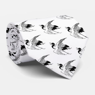 Gravata Vintage japonês Ink Sketch of a Crane