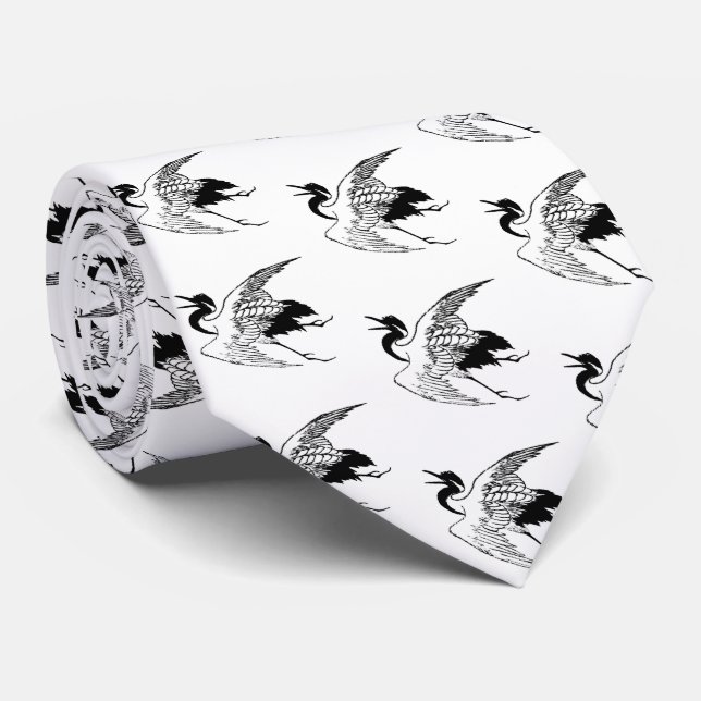 Gravata Vintage japonês Ink Sketch of a Crane (Rolled)