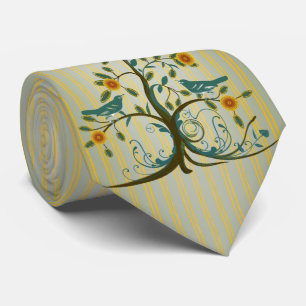Gravata Vintage Love Birds Swirl Tree Stripe Wedpe Tie