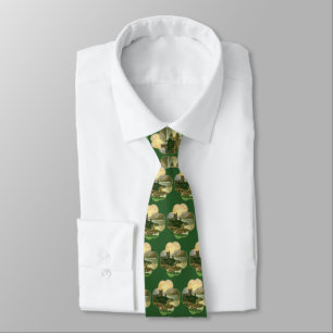 Gravata Vintage Lucky Dourado Shamrock com um castelo irla