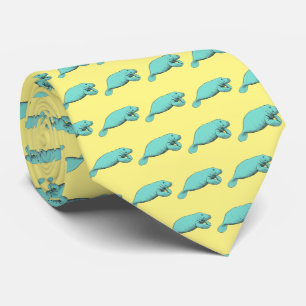 Gravata Vintage Manatee Drawing Aqua