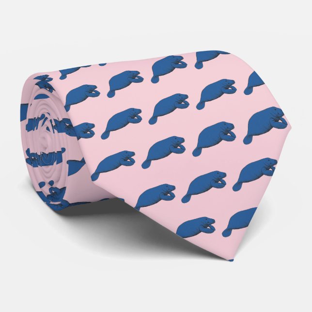 Gravata Vintage Manatee Drawing Blue (Rolled)