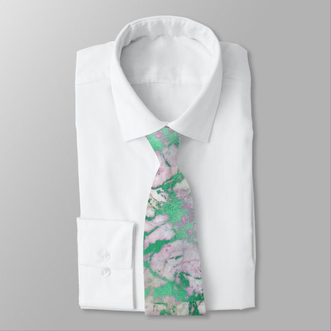 GRAVATA VINTAGE MARBLE GREEN LILAC ABSTRATO TIE (Amarrado)
