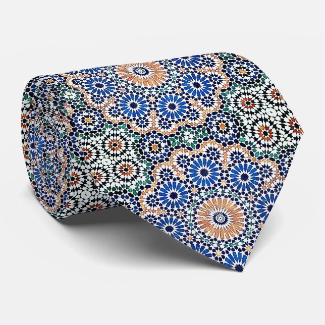 Gravata Vintage marroquino Blue Floral Pattern Tie (Rolled)
