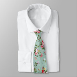 Gravata Vintage Mint Green Floral Design