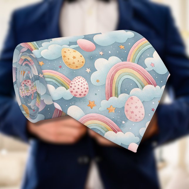 Gravata Vintage Pastel Rainbow Easter Eggs with Clouds (Criador carregado)