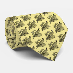 Gravata Vintage Pheasant Game Bird Drawing BW