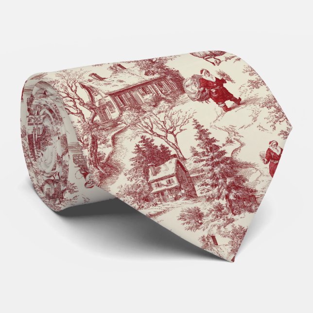 Gravata Vintage Red Toile Christmas Village - Santa (Rolled)