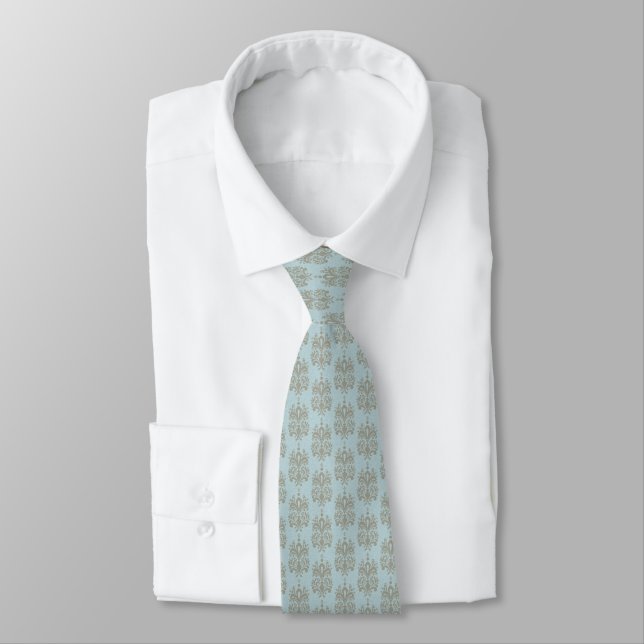 Gravata Vintage Robin's Egg Blue Damask Satin Necktie (Amarrado)