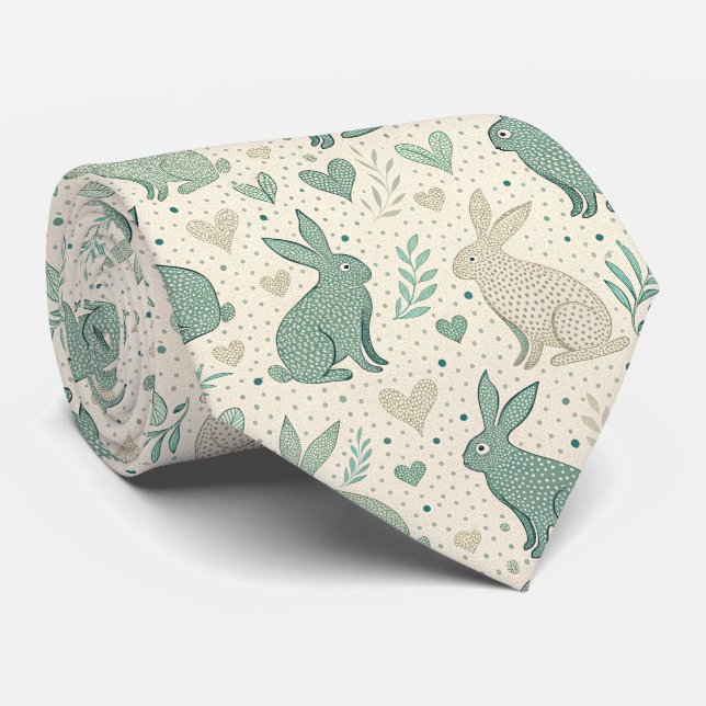 Gravata Vintage Simple Bunny Silhouettes Hearts Pattern (Rolled)