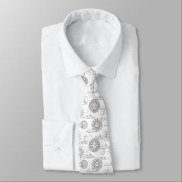 Gravata Vintage Sun Moon Celestial Padrão Preto e Branco