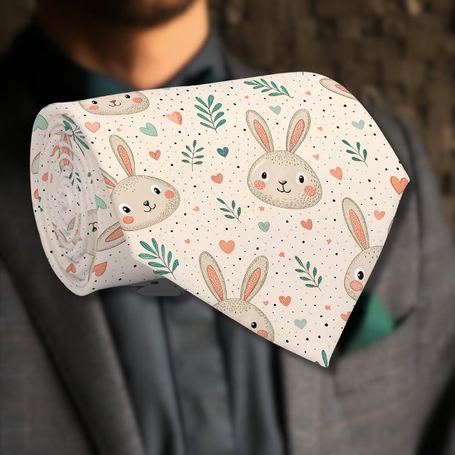 Gravata Vintage Tiny Bunny Faces with Roses Pattern (Criador carregado)