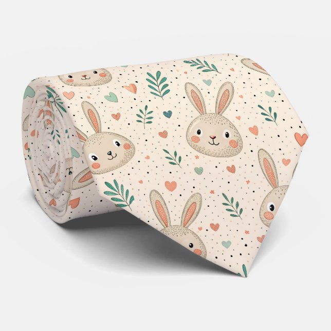 Gravata Vintage Tiny Bunny Faces with Roses Pattern (Rolled)