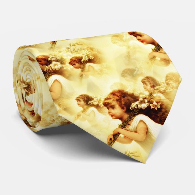 Gravata Vintage Victorian Angelic Angel Pattern (Rolled)