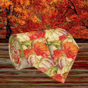 Gravata Vintage Watercolor Pumpkins Autumn Fall Orange