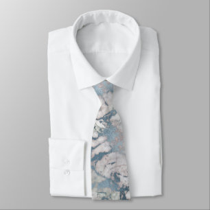 GRAVATA VINTAGEM MARBLE BLUE ABSTRATO TIE BRANCA