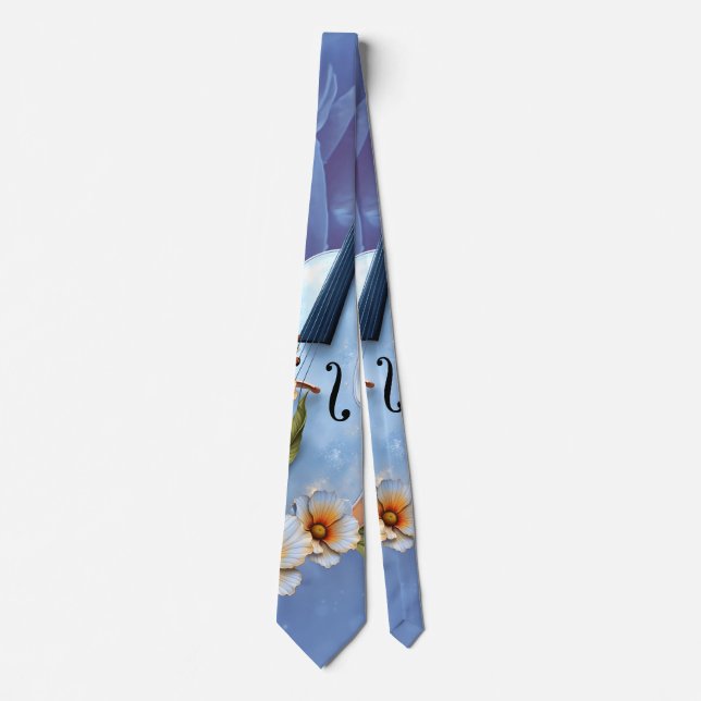 Gravata Violino Branco com Flores - Música e Natureza Eleg (Frente)