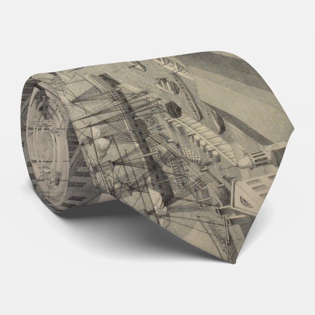 Gravata Visão Ilustrativa Vintage do Brooklyn NY (1846) (Rolled)