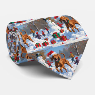 Gravata Vizsla Correndo na Neve com Chapéu de Natal