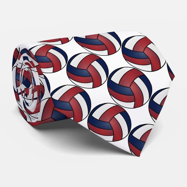 Gravata Voleibol branco, vermelho escuro e azul escuro (Rolled)