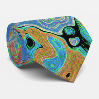 Gravata Watercolor Blue Groovy Abstract Retro Liquid Swirl