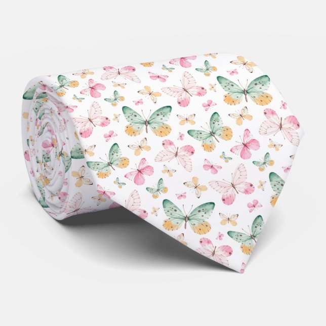 Gravata Watercolor Butterflies Pattern (Rolled)