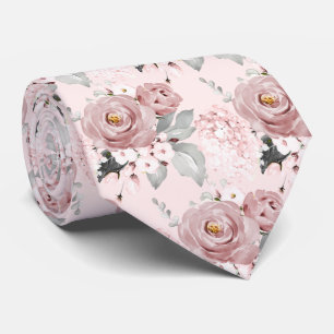 Gravata Watercolor Dusty Rosa Hydrangeas DIY fundo N