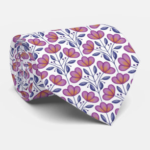 Gravata Watercolor Flora Motif Tie White
