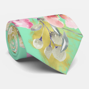 Gravata Watercolor Floral no Neo Mint