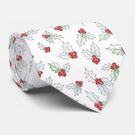 Gravata Watercolor Holly Leaves and Red Berries