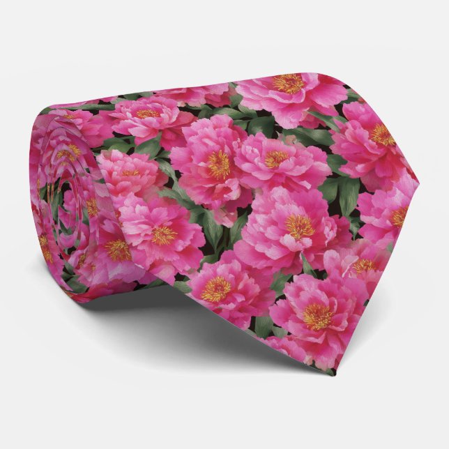 Gravata Watercolor Pink Peonies Floral Pattern (Rolled)