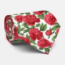 Gravata Watercolor Red Peony Floral Pattern
