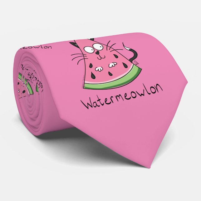 Gravata Watermeowlon Watermelon Cat Engraçado Brincadeira  (Rolled)