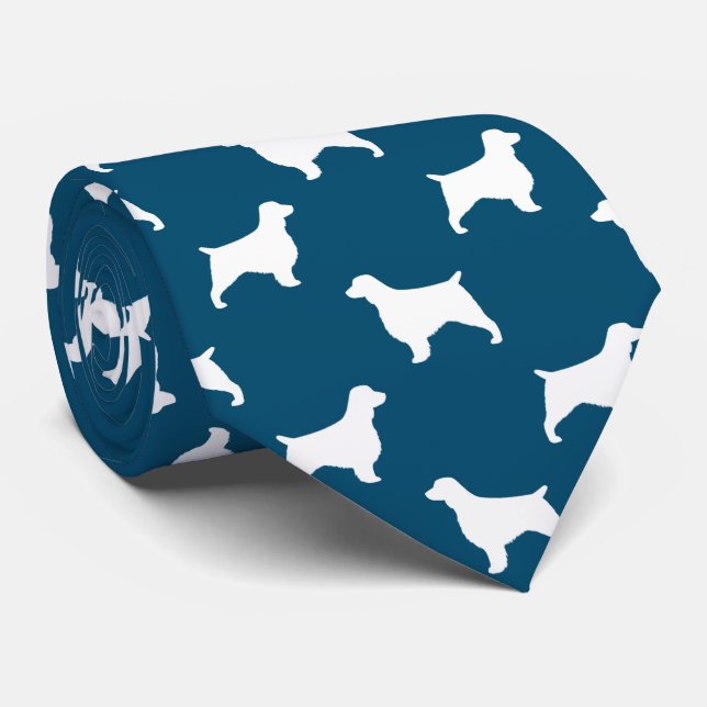 Gravata Welsh Springer Spaniel Silhouettes Azul Padrão (Rolled)