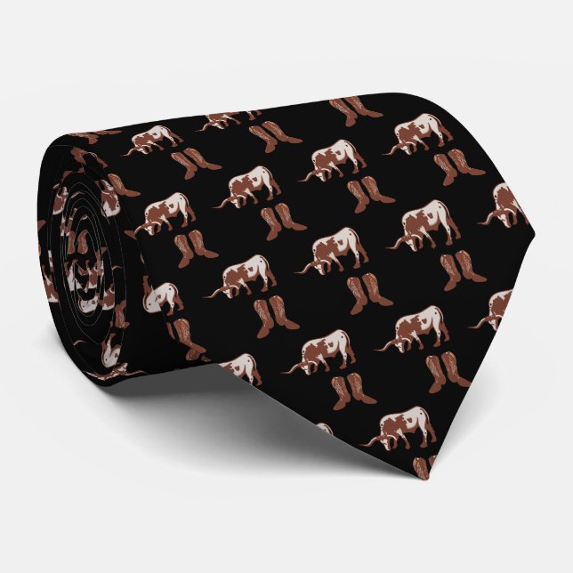 Gravata Western Cowboy Boots Longhorn Steer Necktie (Rolled)