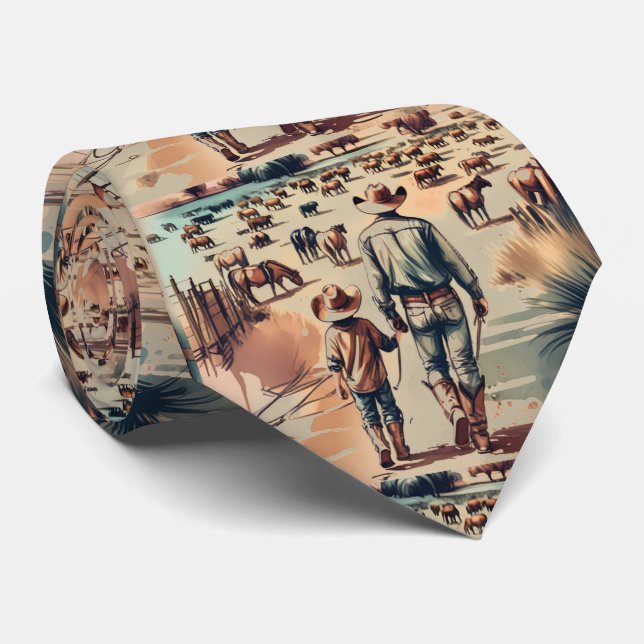 Gravata Western Ranch Cowboy e Son verificando a herança (Rolled)