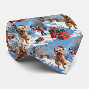 Gravata Wheaten Terrier Correndo na Neve com Chapéu de Nat