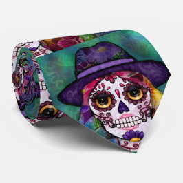 Gravata Whimsical Abstract Floral Hippie Sugar Skull