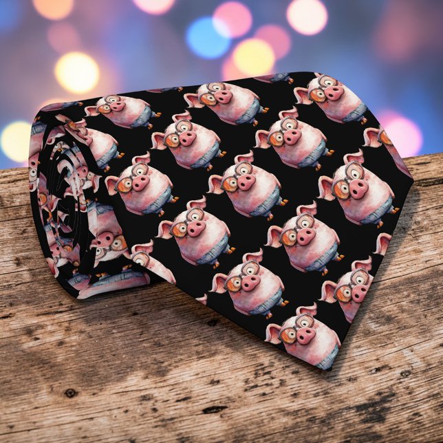 Gravata Whimsical Pig Custom Necktie Tie (Criador carregado)