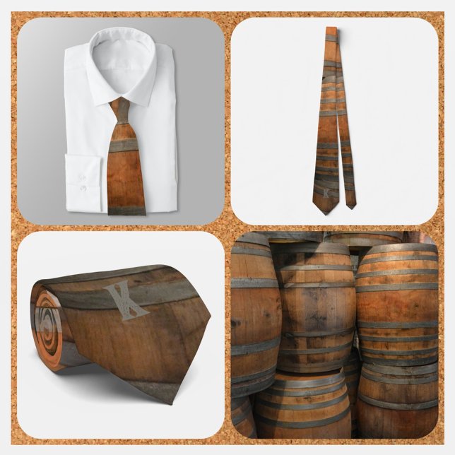 Gravata Whiskey Barrel Kegs Brown e Cinzas Monogramadas (Criador carregado)