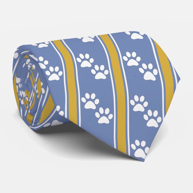 Gravata White Animal Paw Prints Team Sports Necktie (Rolled)