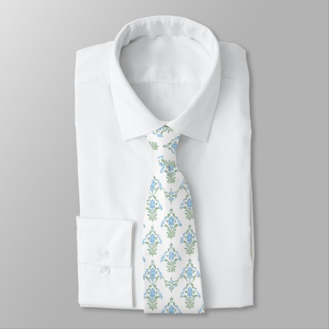 Gravata White blue green pattern neck tie (Amarrado)