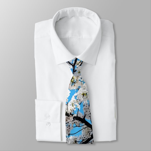 Gravata White Cherry Blossom Flowers Neck Tie (Amarrado)